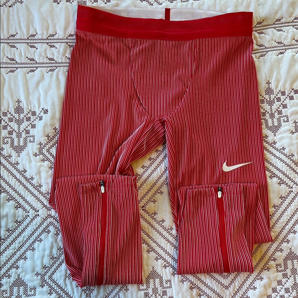 Nike Pro Elite Red Pinstripe Performance Tights with Ankle Zippers